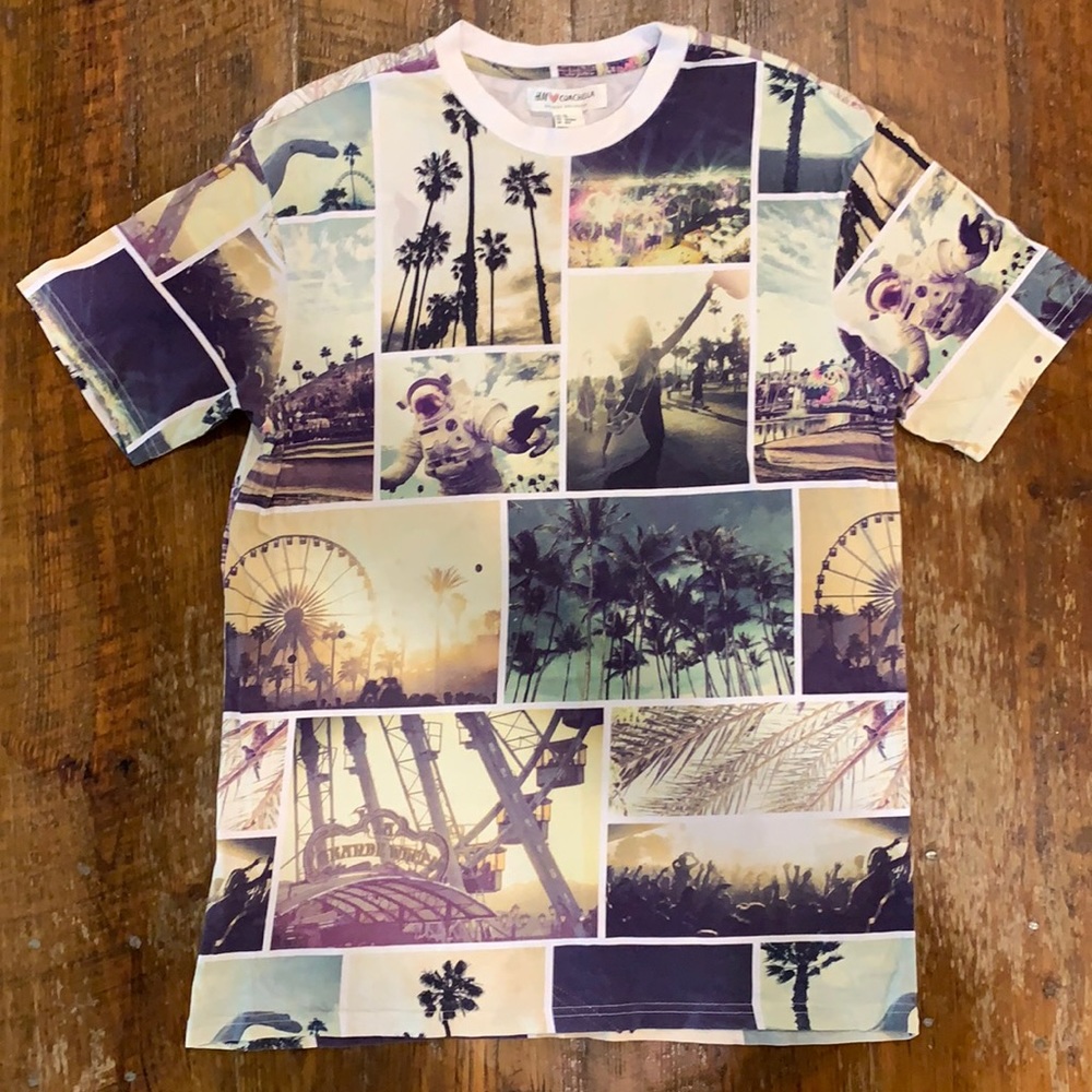H&M HM Coachella graphic palm Short Sleeve Tee T-shirt Ombré art XS